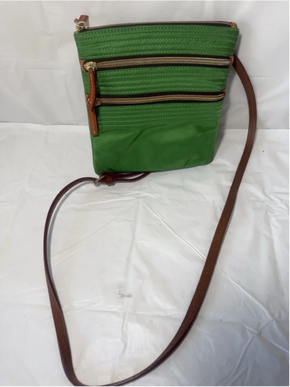 Dooney & Bourke Green Nylon North South Triple Zip Shoulder Crossbody Bag Purse